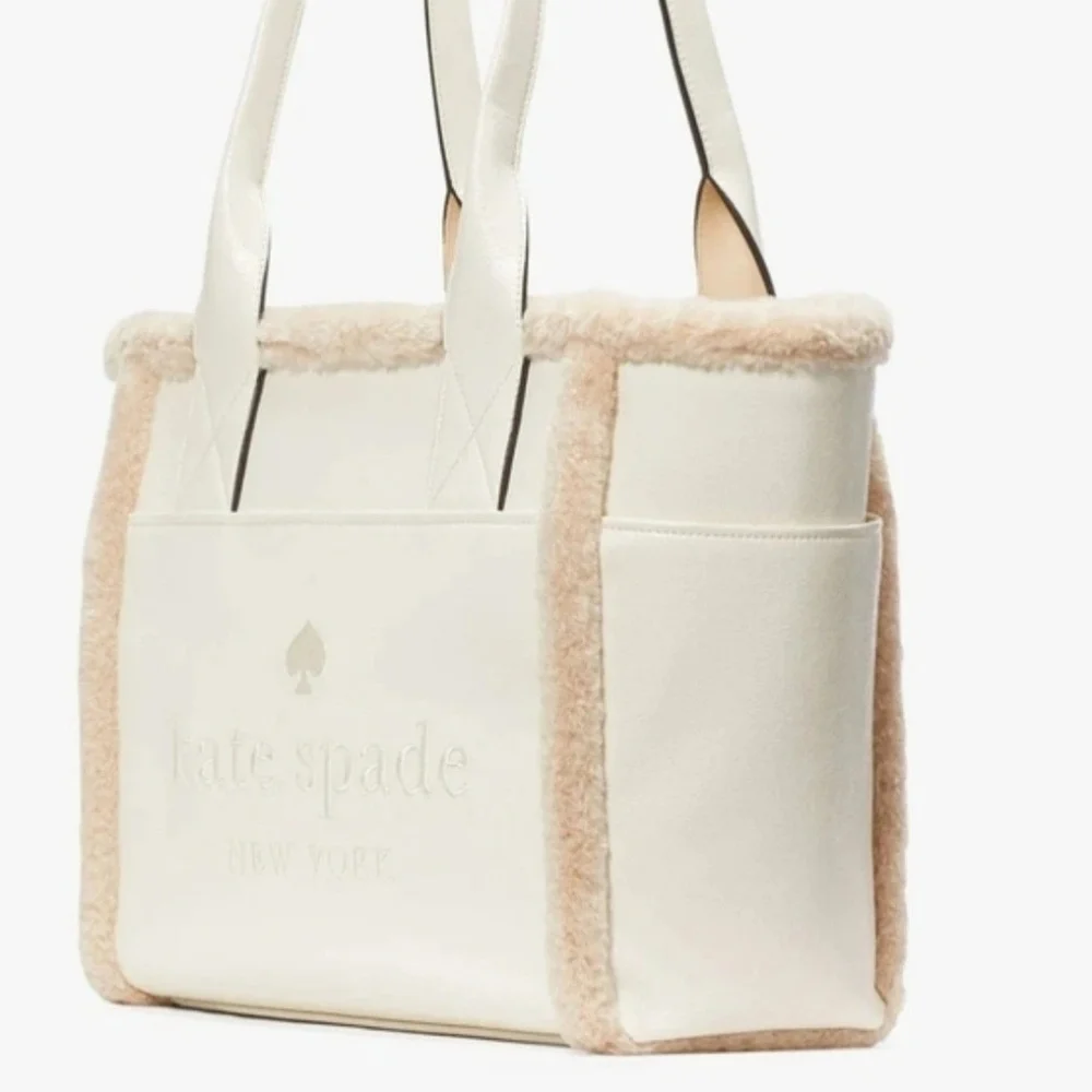 Kate Spade Jett Faux Shearling Large Tote Bag In Meringue